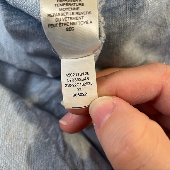 Chico's Blue White Chevron Mixed Chambray Popover Blouse Top Size 1 or M/8 - Picture 8 of 9